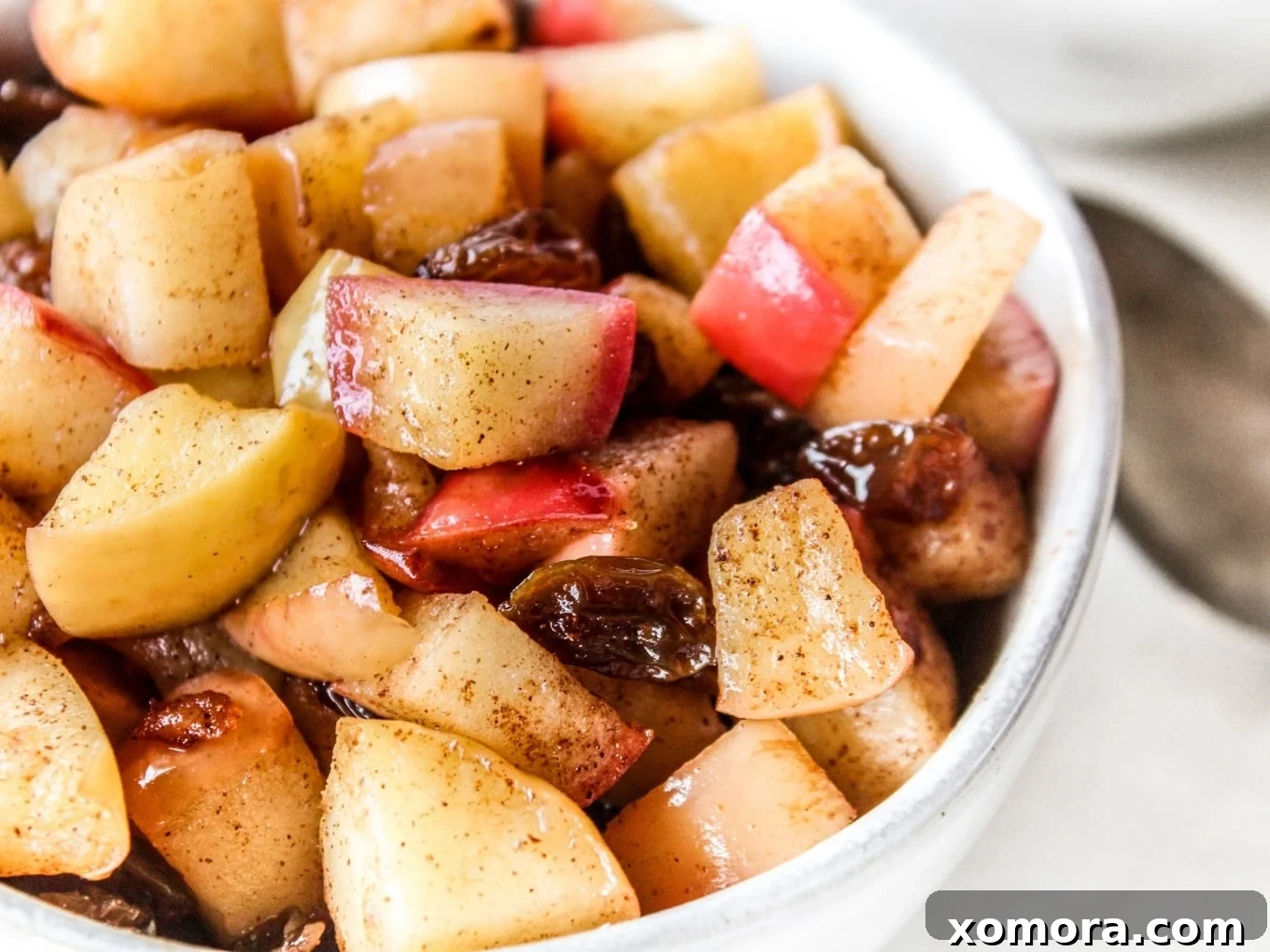 Sugar Free Sautéed Apples, with cinnamon and plump raisins.