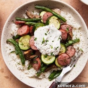 Sausage and Veggie Bowls with Creamy Yogurt Sauce