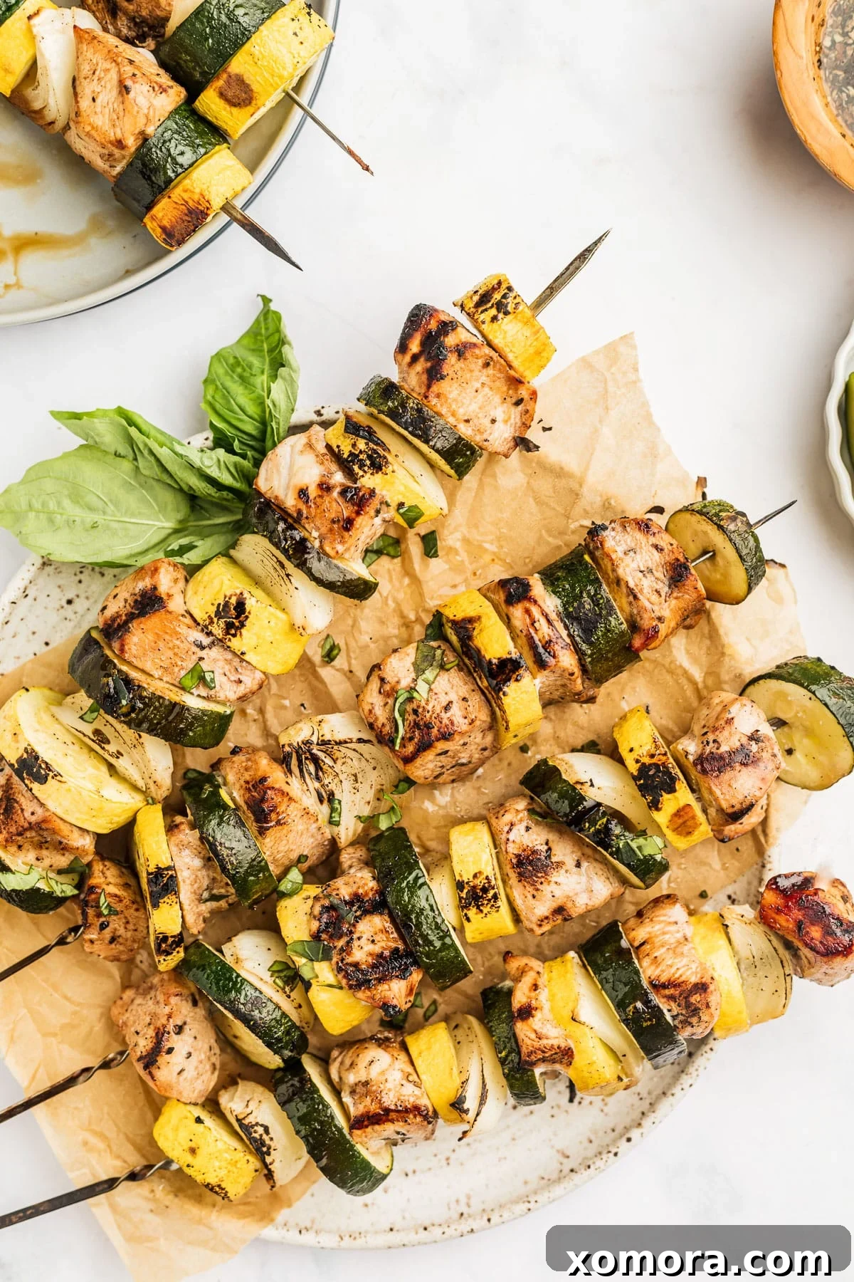 Balsamic Garlic Glazed Chicken Skewers 4 Fresh chicken and vegetables ready for skewering