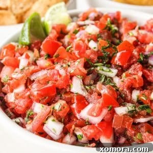 A bowl of fresh Pico de Gallo, ready to be served.