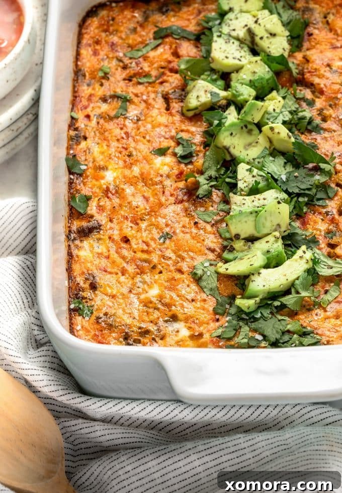 Southwest Dairy-Free Breakfast Taco Bake 2 Dairy-Free Taco Breakfast Casserole served in a baking dish