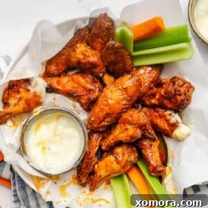 Zesty Oven-Baked Buffalo Wings 7 Baked Buffalo Chicken Wings on a platter.