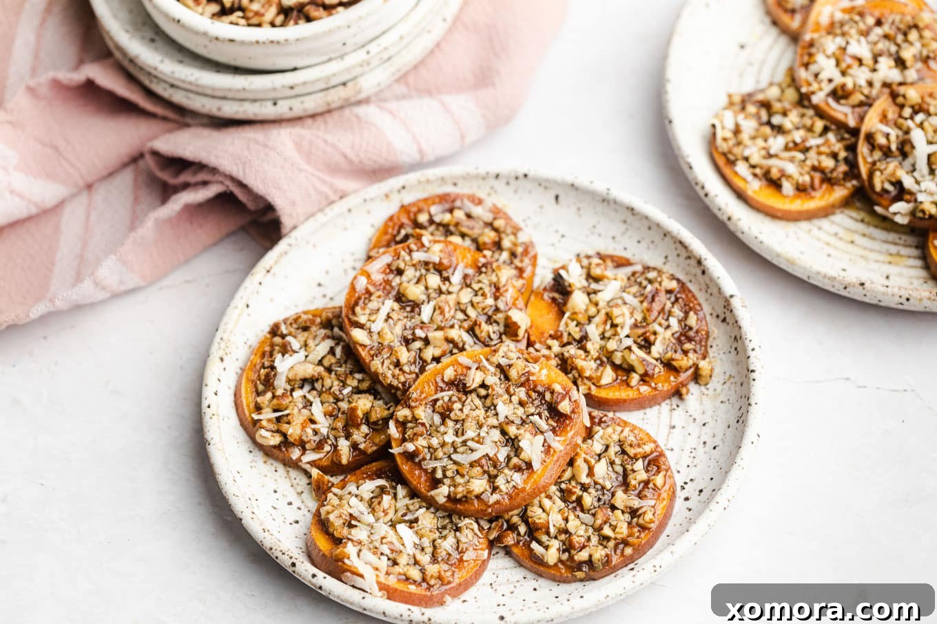 Plated Cinnamon Pecan Sweet Potato Rounds