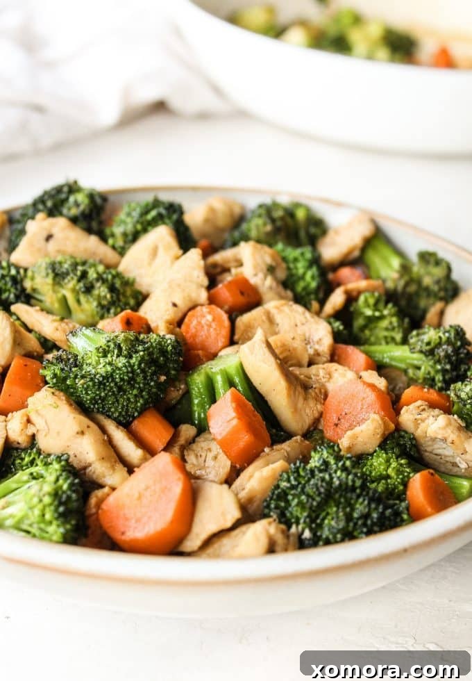 Quick Chicken and Broccoli Stir Fry 2 Delicious Easy Chicken & Broccoli Stir Fry served in a bowl, showcasing tender chicken pieces and vibrant broccoli florets.