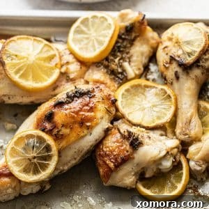 Golden Lemon Herb Roast 7 Top-down shot of the finished Lemon Herb Roasted Chicken dish.