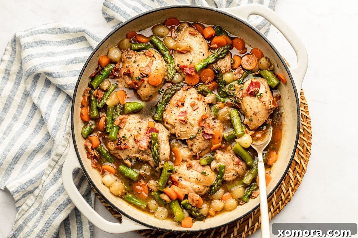A serving of Savory Skillet Chicken and Veggies, showcasing the rich sauce and tender ingredients.