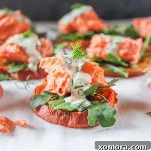 Salmon Sweet Potato Stacks with Lemon Dill Sauce