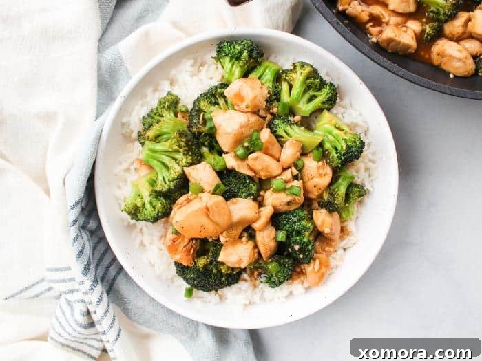 Savory Teriyaki Chicken and Broccoli Stir-Fry 4 A serving of Teriyaki Chicken and Broccoli with rice, garnished with sesame seeds.