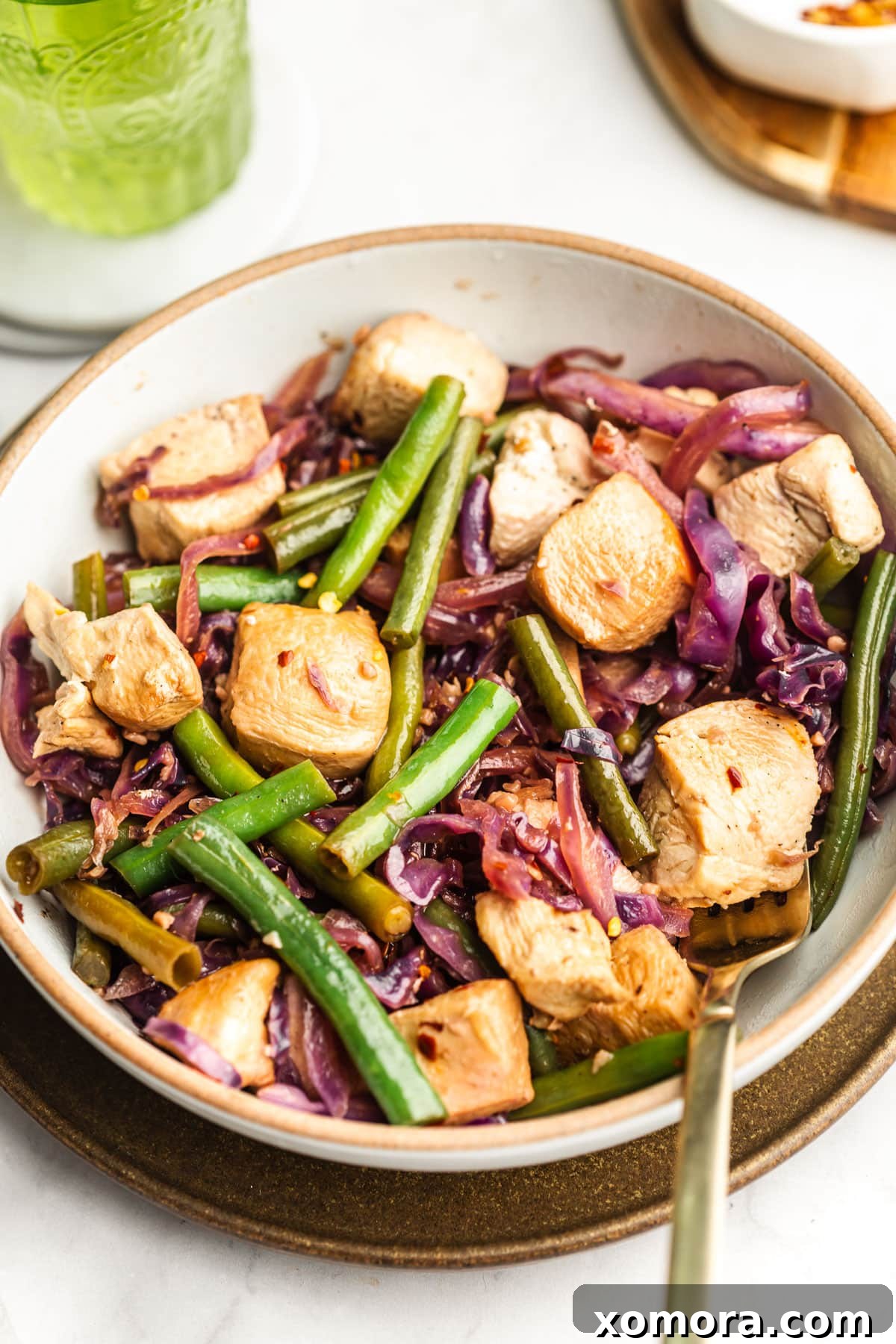 Quick Chicken Green Bean Stir Fry 2 Sizzling Chicken Green Bean Stir Fry in a large skillet