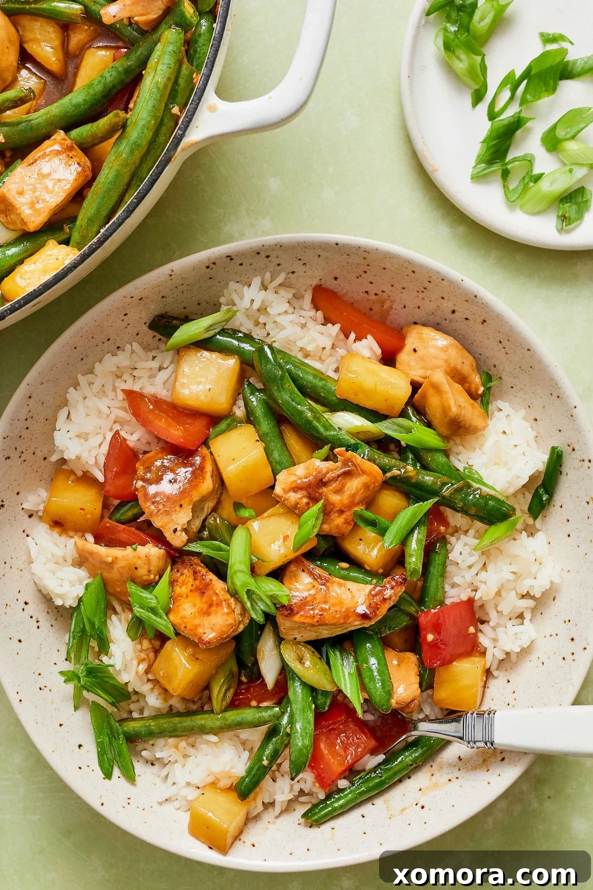 20-Minute Pineapple Chicken with Green Beans Stir-Fry 5 Closeup pineapple chicken