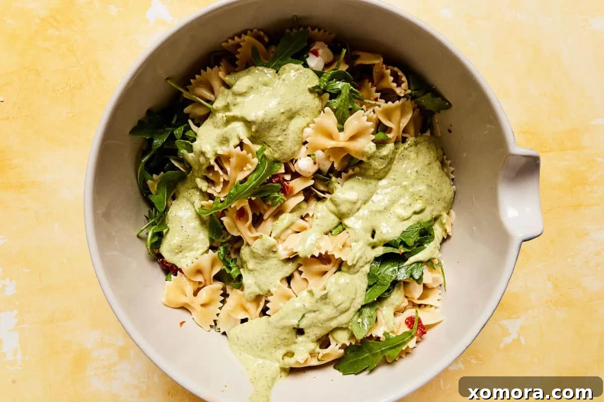 Make-Ahead Creamy Pesto Pasta Salad 5 Serving of creamy pesto pasta salad